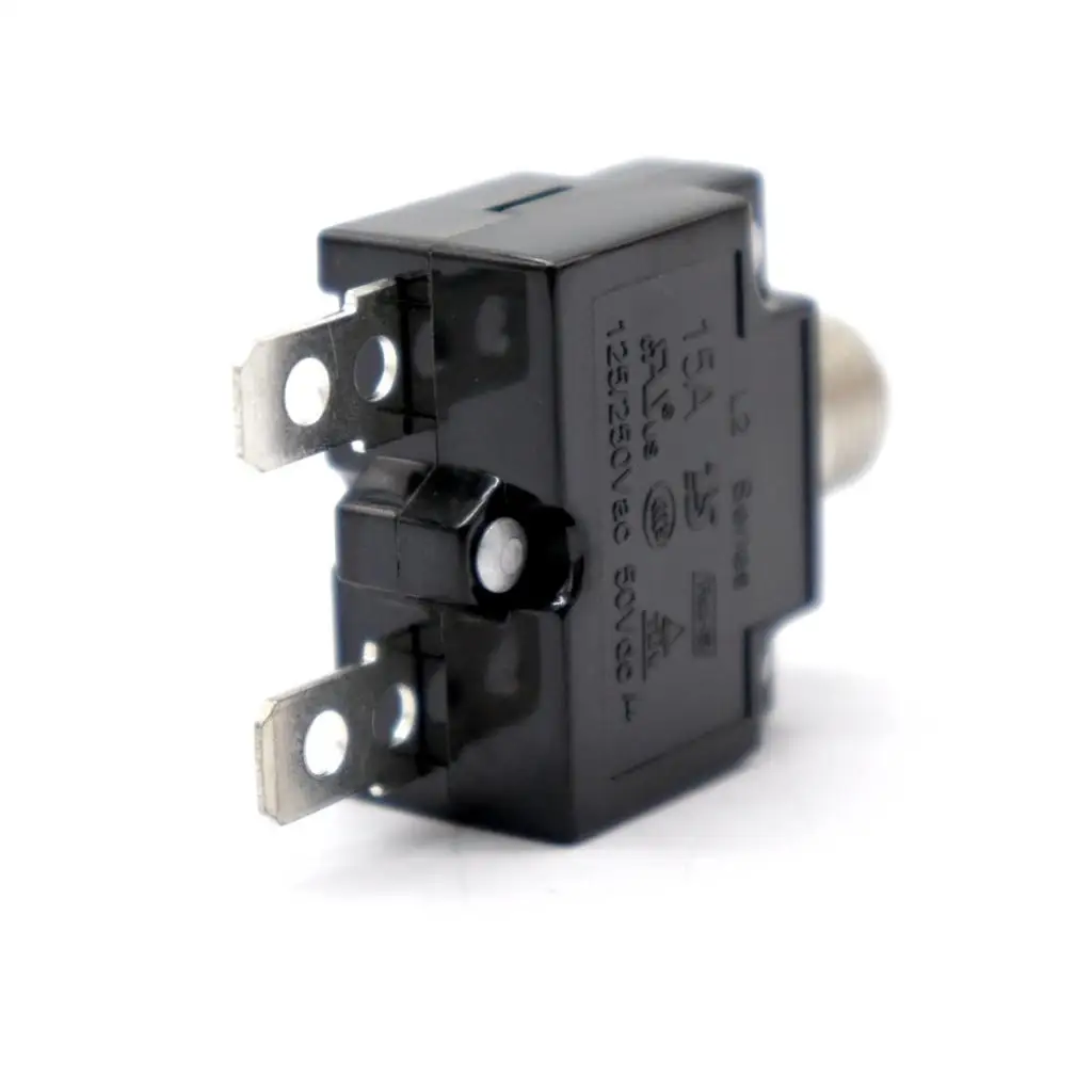 15 Amp Push Button Circuit Breaker 50V DC or 250V AC, Mounts in 3/8 inch (10 mm) Round Hole, Transparent Button Cap 15 Amp Push Button Circuit Breaker 50V DC or 250V AC, Mounts in 3/8 inch (10 mm) Round Hole, Transparent Button Cap