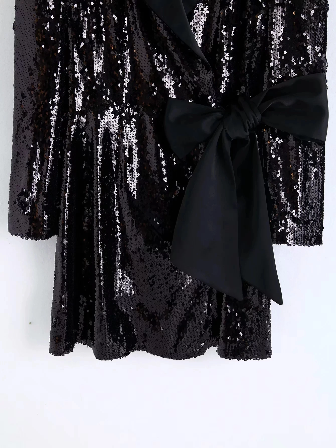 ZA женское платье, черное платье с блестками и поясом и бантом, шикарное женское тонкое элегантное мини-Клубное вечернее платье, женские платья