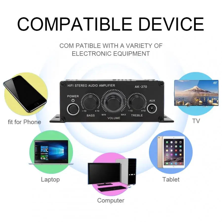 2 x 20W Power Amplifier Audio Karaoke Home Theater Amplifier 2 Channel Bluetooth-compatible Class D USB/SD AUX Input