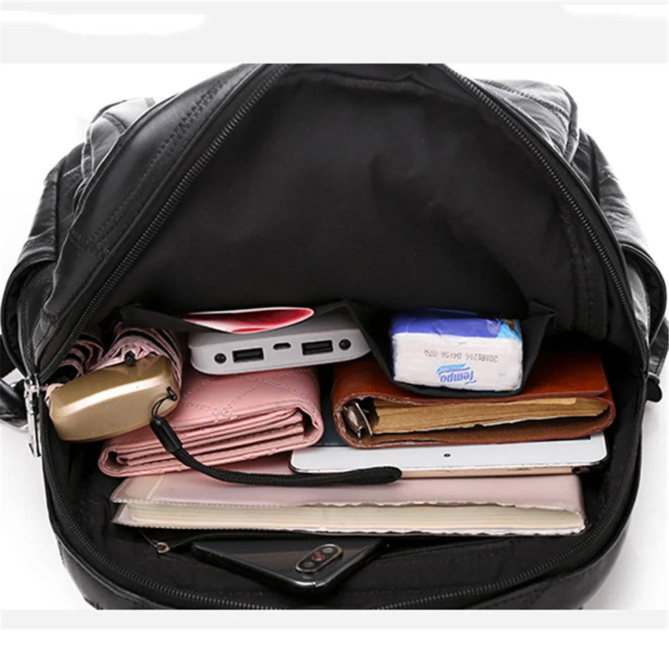 3 In 1 Luxury Soft Leather Women Backpacks Vintage Shoulder Bags for Teenage Girls Mochila Feminina Ladies Light Travel Backpack