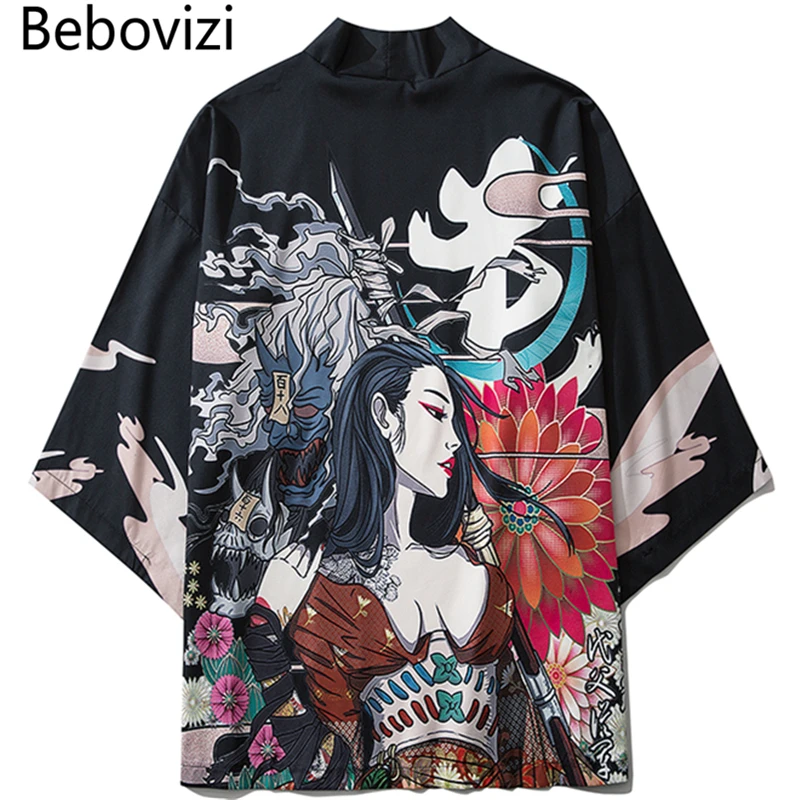Bebovizi Japanese Style Casual Kimono Streetwear Men Women Fashion Cardigan Japan Harajuku Anime Thin Robe Clothes