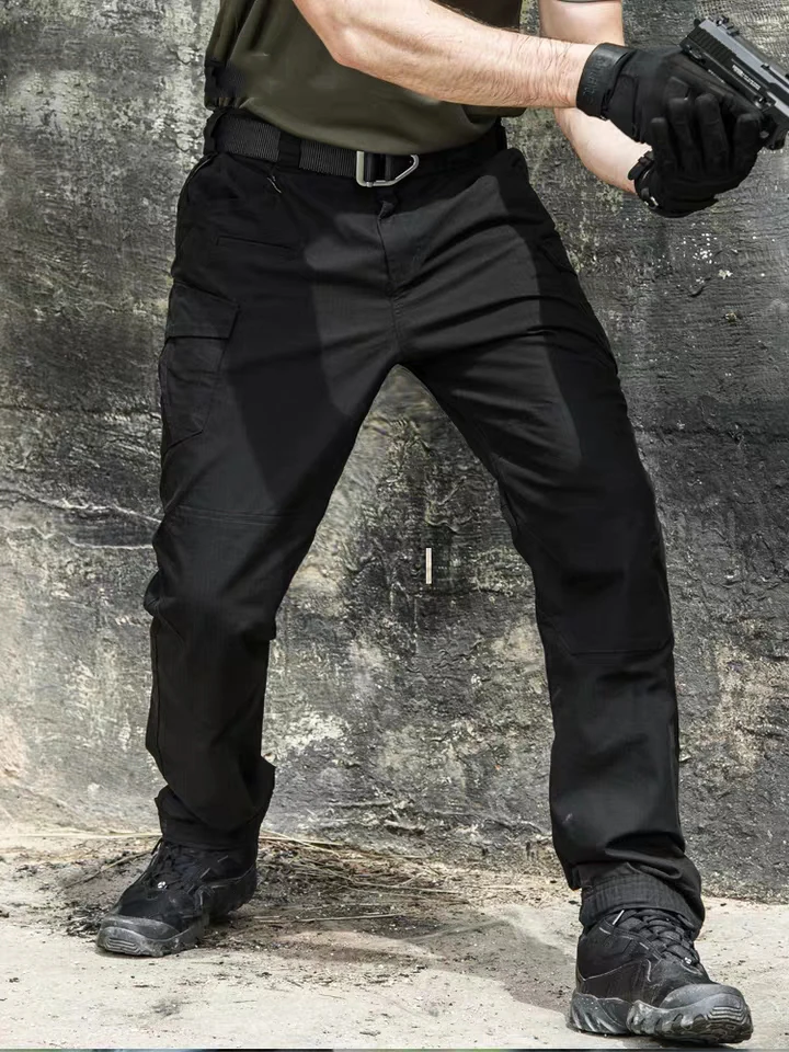 Мужские тактические штаны, военные спецназ, рабочие водонепроницаемые брюки карго, хлопковые рип-стоп, много карманов, черные повседневные брюки XXL - Цвет: Черный
