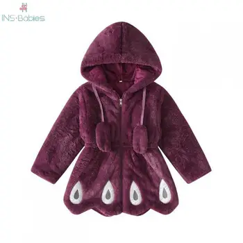 

Girls Winter Wool Coat Length Medium Kids Overcoat 4-7y Thickened Kid Girl pink Wool Coat long sleeve with hooded outerwear 2020