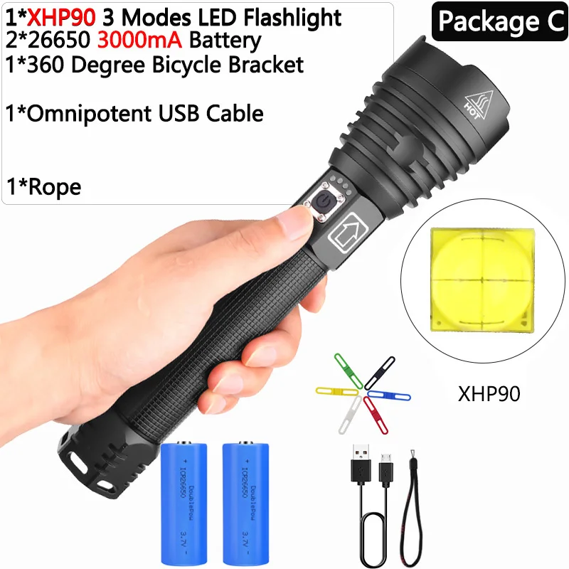 XHP90 XLamp XHP70.2 самый мощный светодиодный фонарик USB Перезаряжаемый тактический фонарь 18650 26650 зум Фонарь Кемпинг Охота лампа s52 - Испускаемый цвет: Package C