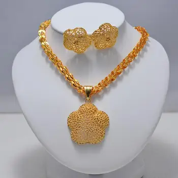 

luxury dubai Arab Africa Flower jewelry set Pendant Necklace Earrings Sets Women Girl Jewelries Papua New Guinea Beads Jewelry