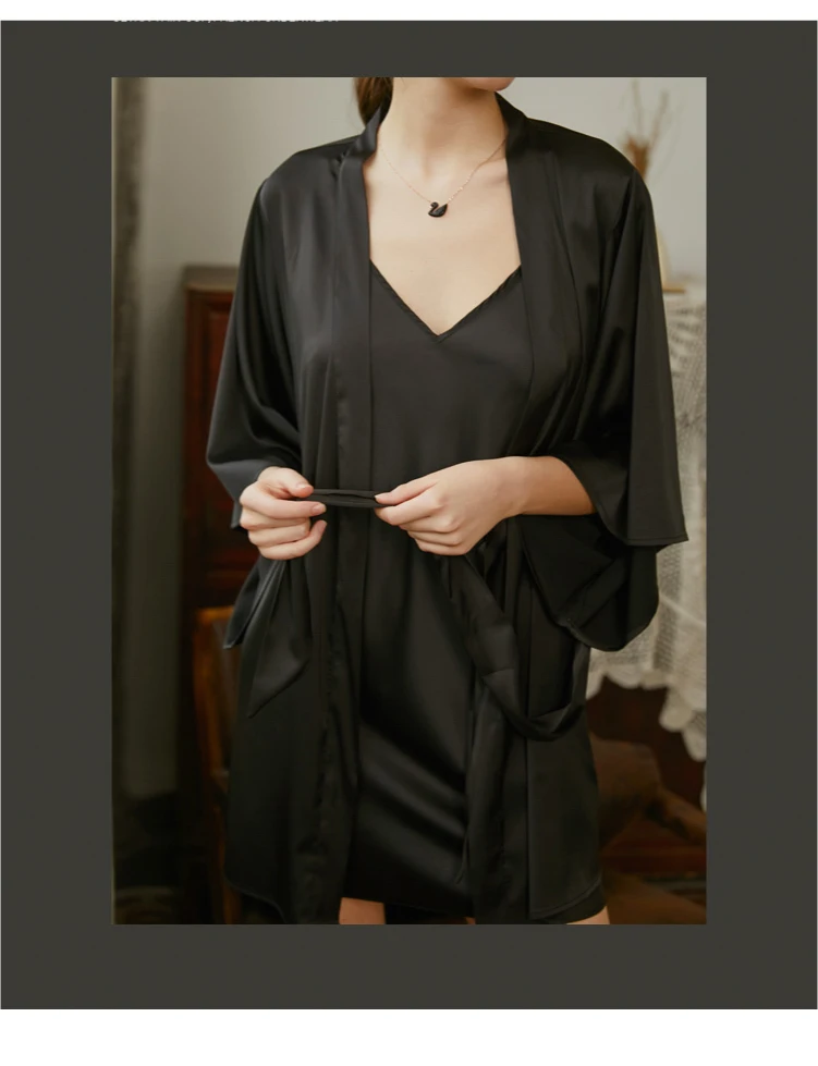 Летний сексуальный женский Шелковый Атласный халат, ночная рубашка, Одноцветный халат с длинным рукавом, ночная рубашка, Пижама для женщин