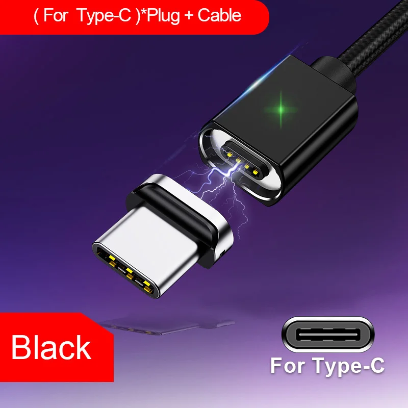 Udyr, 2 м, 1 м, магнитный Micro USB кабель для iPhone, samsung, быстрая зарядка, провод для передачи данных, шнур, магнитное зарядное устройство, usb type-C, кабель для мобильного телефона - Цвет: For Type c Black