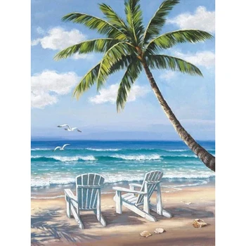 

100% Full 5D Diy Daimond Painting "Beautiful Beach" 3D Diamond Painting Round Rhinestones Diamant Painting Embroidery Scenery
