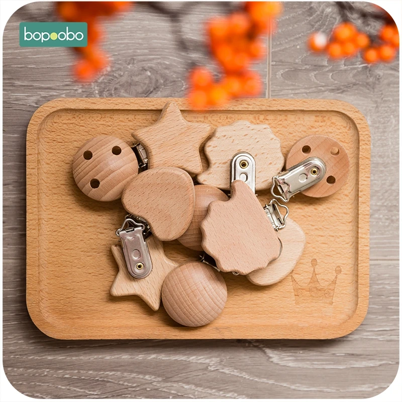 Bopoobo 10pcs Pacifier Clip Making Wooden Soother Clip Nursing Accessories Silicone Diy Dummy Clip Chains Wooden Baby Teether