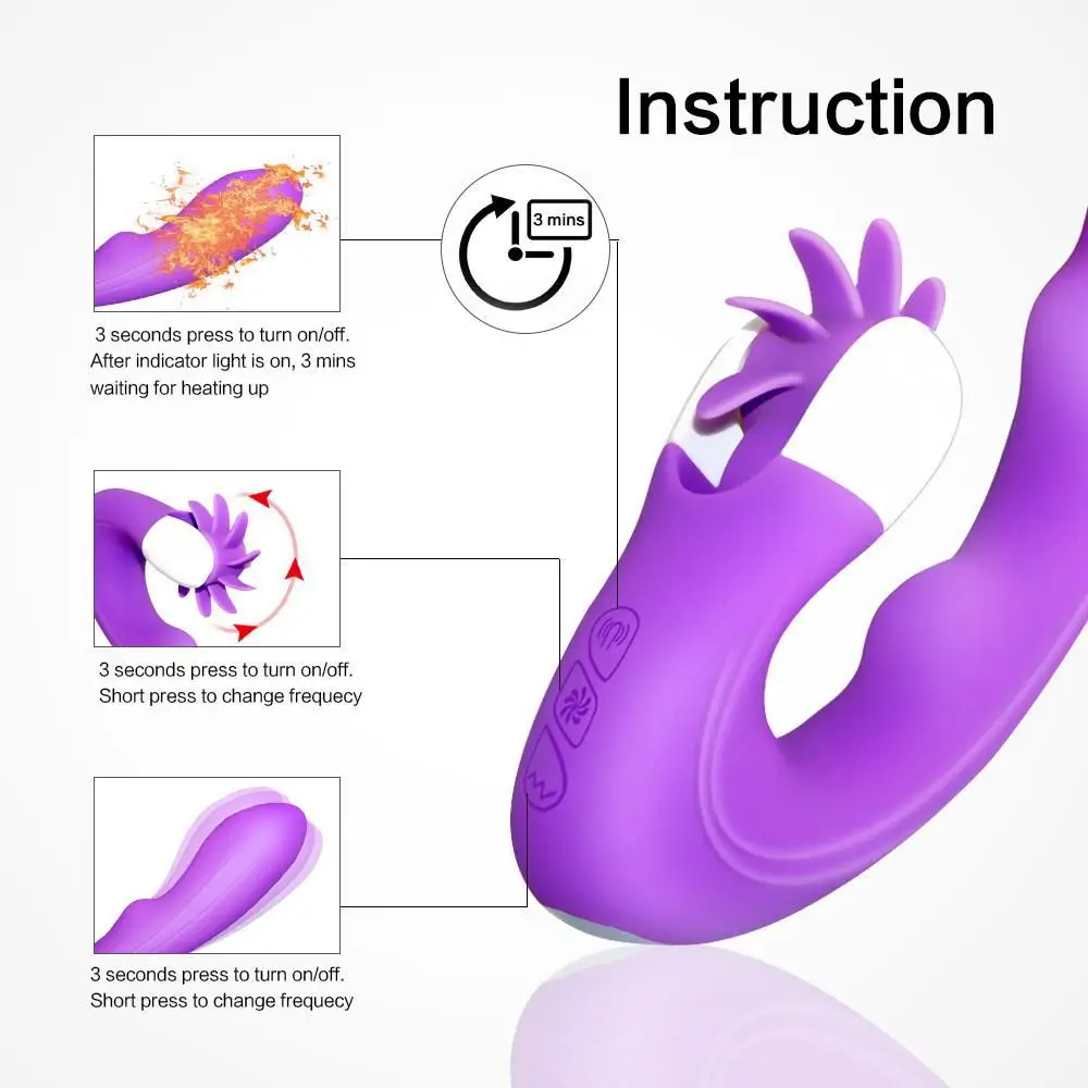 Smart Heating G-Spot Vibrator Oral Sex Tongue Licking Clitoris Stimulator Vibe Silicone Dildo Vibrator Adult Sex Toys for Women