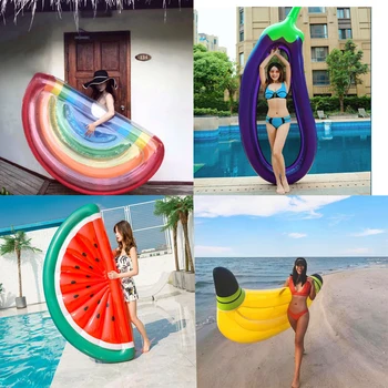 

Inflatable Swimming Ring Giant Rainbow Pizza Banana Pool Lounge Adult Pool Float Mattres Life Buoy Raft Water Pool Toys