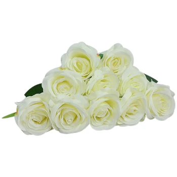 

Promotion! 15Pcs Artificial Rose Silk Flowers Long Stems Single Fake Flowers Bride Bouquet Realistic Press Blossom Arrangement H