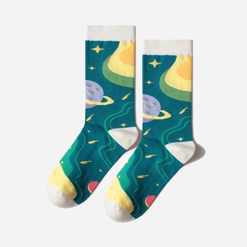 Autumn and Winter New Original Explosions In The Tube Socks Outer Space Series Classic Cartoon Cotton Socks Personality Planet