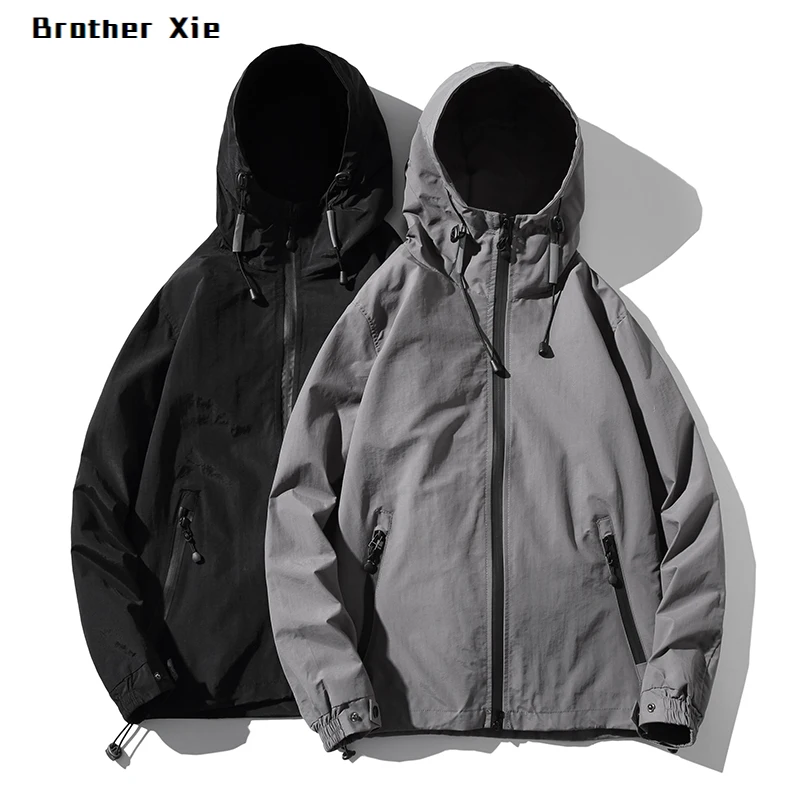 

Autumn Hooded Jacket Men's Fashion Solid Color Casual Rack Jacket Man Streetwear Loose Hip Hop Bomber Jacket Large Size M-5XL