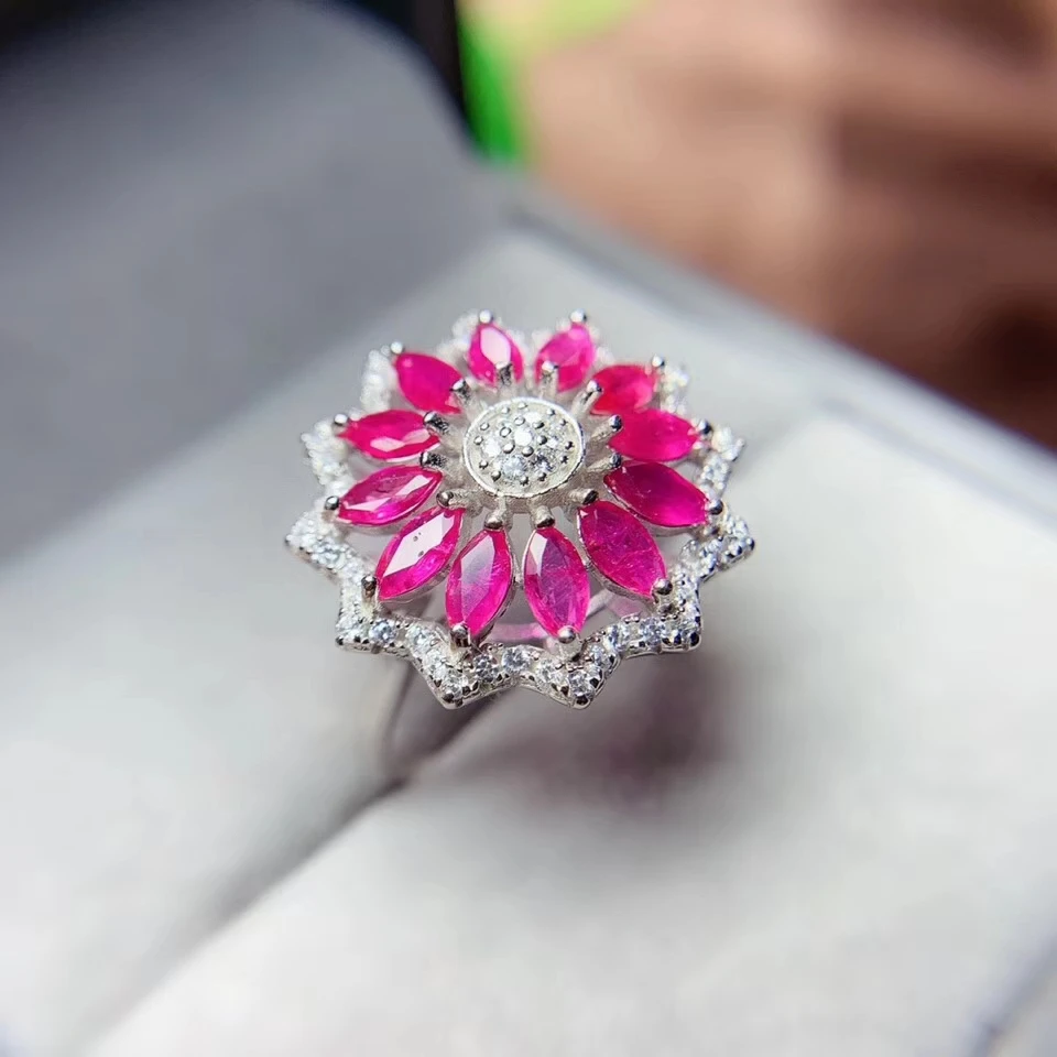 Anillo de plata 925 para mujer anillo de Rub Esmeralda Gema certificada 