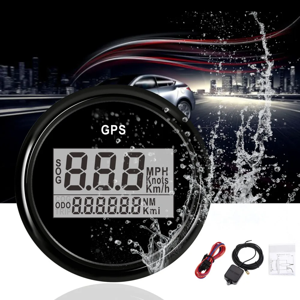2'' 52mm GPS Speedometer Odometer Digital GPS Boat Speedometer Gauge 0~999 knots km/h mph Car Speed Gauge GPS Antenna Backlight