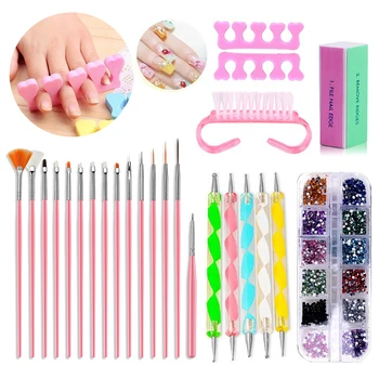 

Nail Art Brush Set Block Buffer Sanding File Grinding Polishing Glitter Gel Nail Polish Builder Drawing Brushes 3D Decorations