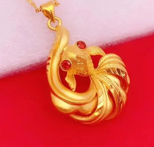 gold red OMHXFC ювелирные изделия оптом YM408 Европейская мода горячие прекрасные женщины мужчины партии День рождения свадебный подарок Золотая рыбка 24 К золотой кулон Шарм - Цвет камня: gold red