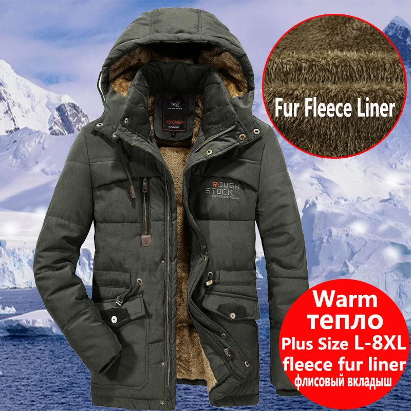 Preise Herren Winter Warme Pelz Fleece Jacke Plus Größe 5XL 6XL 7XL 8XL Verdicken Baumwolle Gepolsterte Parka Männliche Mit Kapuze Windjacke armee Mantel