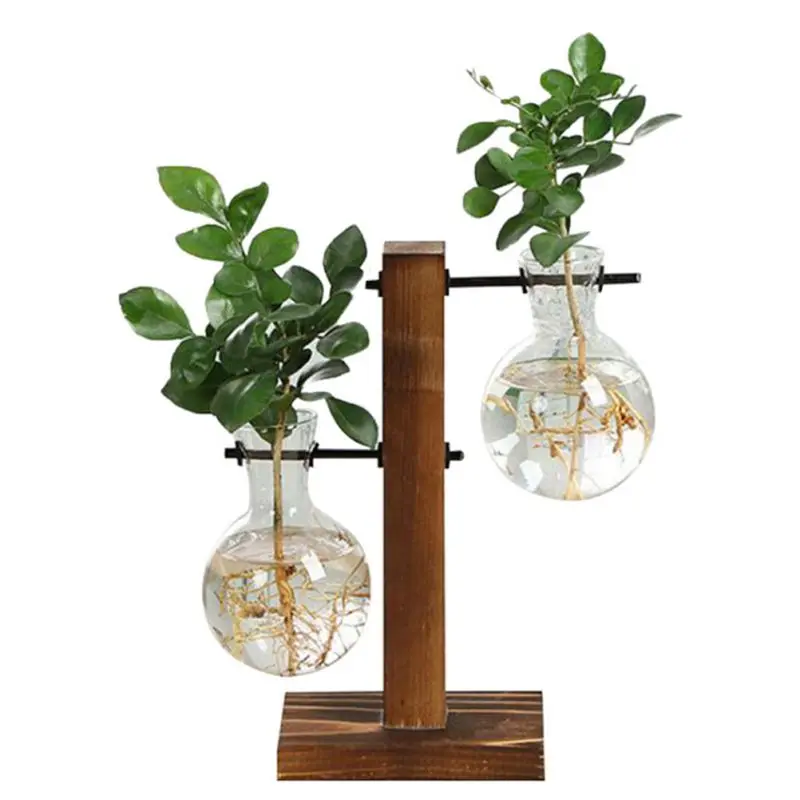 

Wood Frame Small Vase Retro Vase Simple Indoor Vase Creative Hydroponic Vase Desktop Decoration Flower Arrangement Container