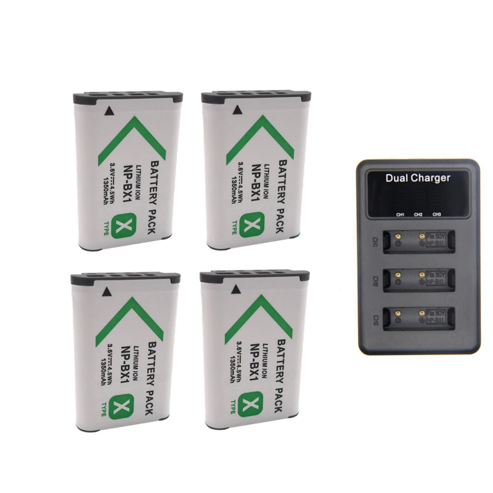 NP-BX1 npbx1 np bx1 np bx1 Батарея для sony DSC-RX100 DSC-WX500 Характеристическая вязкость полимера HX300 WX300 HDR-AS15 X3000R MV1 AS30V HDR-AS300 as100v as200v - Цвет: charger and 4battery
