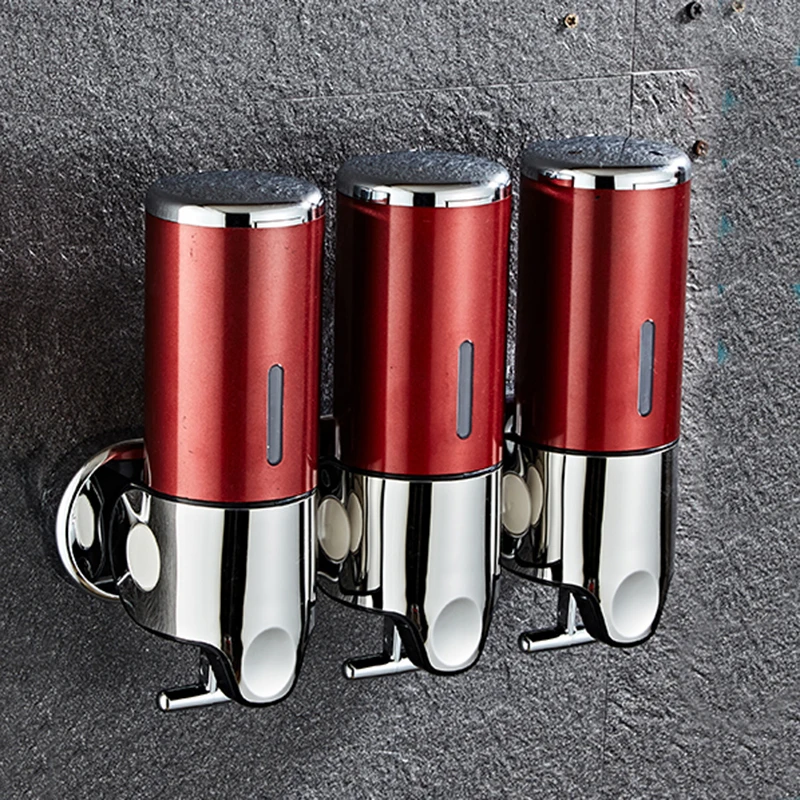 Red 1500ml Дозатор мыла для ванной комнаты с настенным креплением 1000/1500 мл насадка на выбор дозаторы жидкого душа без сверла для аксессуаров для ванной комнаты - Цвет: Red 1500ml