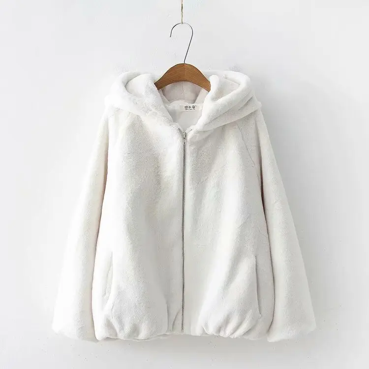 

Korean-style Fall And Winter Clothes New Style Hooded Rabbit Fur High Imitation Fur Clothing Loose And Plus-sized Hooded Warm Co
