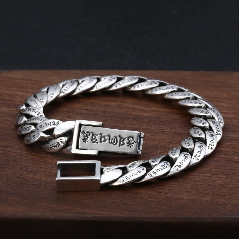 S925 Серебряный браслет ювелирные изделия шесть слов мантра Модные люди мода Дикий мужской браслет
