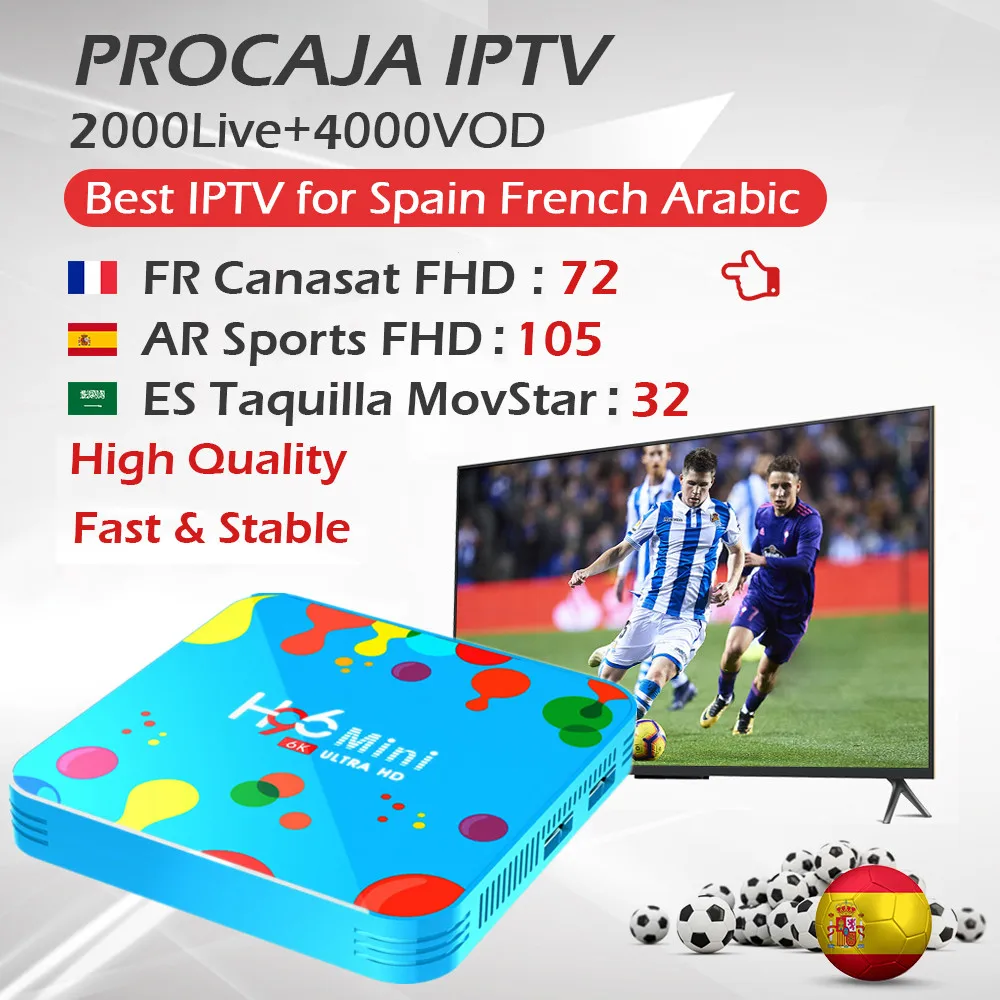 

Procaja IPTV H96mini H6 Android 9.0 TV Box Quad Core Dual WIFI BT 4K 4G DDR3 Set Top Box Subscription Spain Arabic France IPTV