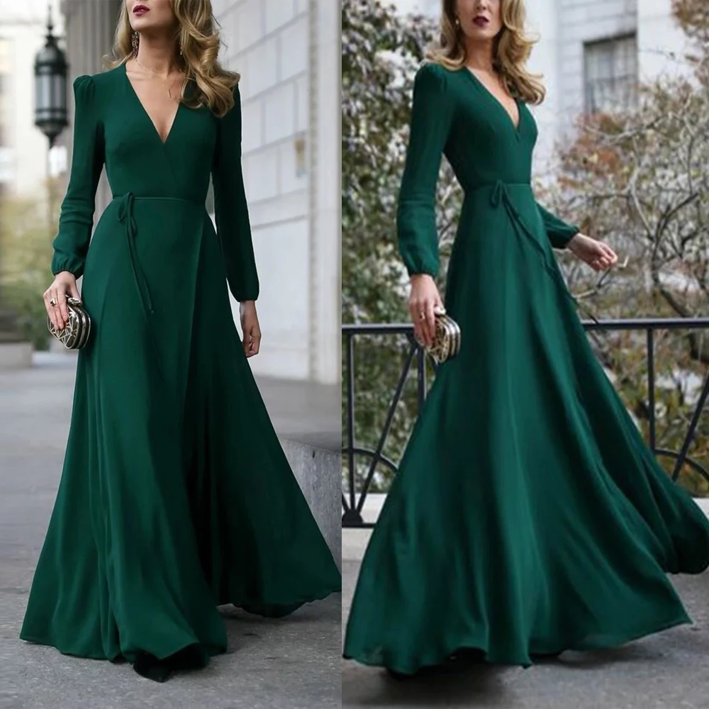 Women Sexy Formal Maxi Dress V Neck Long Sleeve Solid color Bandage Office Ladies Evening Party Prom Gown blazer dress