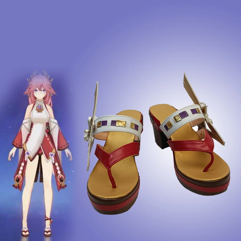 Женские босоножки для косплея Genshin Impact Yae Miko Guuji аниме на высоком каблуке и