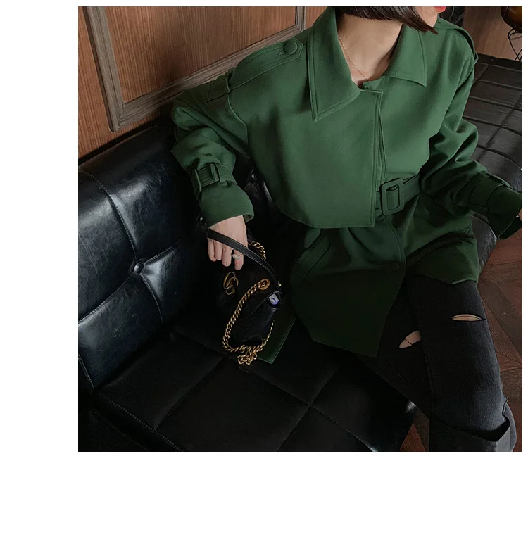 New Elegant Fashion Coat Women Short Blends Coat Jacket Female Korean Version Casual Short Loose Belt Coat Femme
