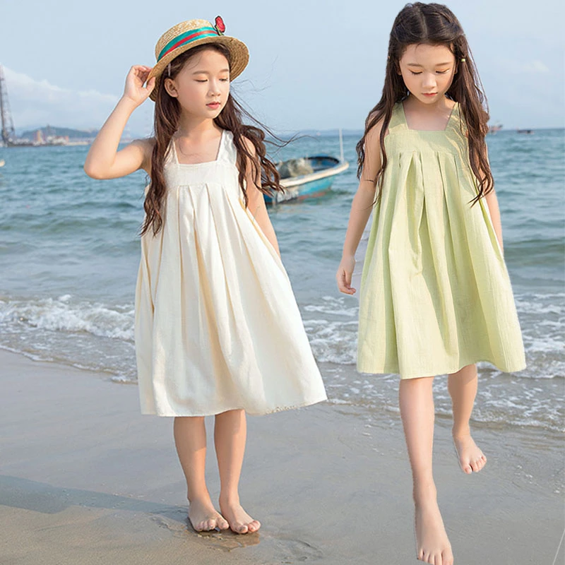 Cotton Linen 2020 New Summer Mother And Daughter Clothes Dress Kids Holiday Girls Baby Toddler Beach Children | Детская одежда и