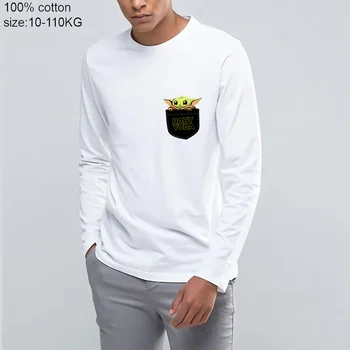 

2020 Men's style new Handsome white casual Long sleeves T shirt tee The Mandalorian Baby Yoda The Child in pocket funny t shirt