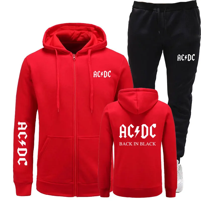 Бренд толстовки+ брюки для мужчин AC/DC бренд рок Графический буквенный принт модные мужские s Спортивная повседневная мужской спортивный костюм костюмы