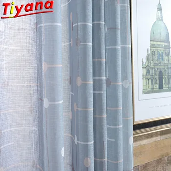 

Blue Geometric Plaid Tulle Printed Flat Valance French Window Curtain Checkerboard Lattice Tulle Window Screening WP041 *20