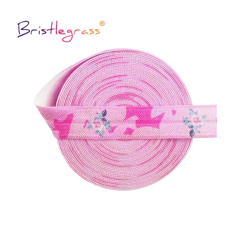 BRISTLEGRASS 2 5 10 Yard 5/8" 15mm Rainbow Rose Flower Floral Print Fold Over Elastic FOE Spandex Band Tape Hair Tie Sewing Trim