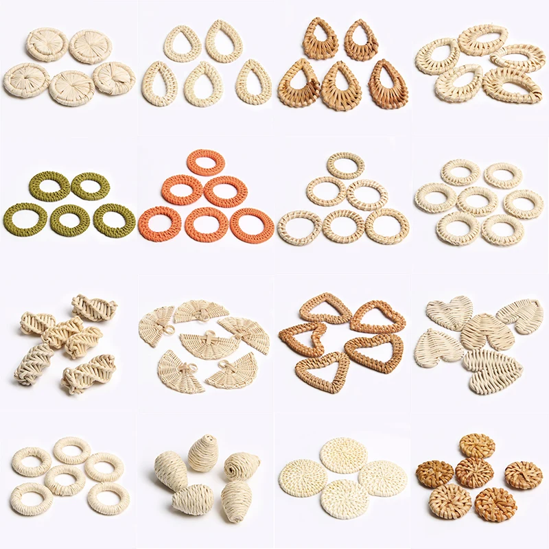 

2-5 Pcs 11-49mm Rattan Charm Natural Corn Straw Woven Jewelry Accessory Pendant Handmade Bamboo Braid For DIY Making Earrings