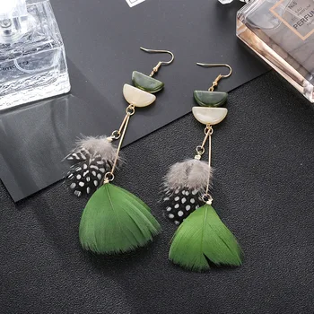 

2020 Boho Semicircle Acrylic Summer Ladies Earrings Gypsy Feather Long Chain Dangle Earrings Tibetan Jewelry