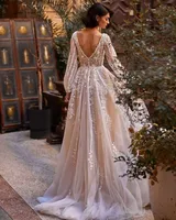 Eightree Vestido de Noiva Renda 2021 Lace Wedding Dresses Women Long Sleeve Bride Dress V Back Champagne Vintage Wedding Gowns 2