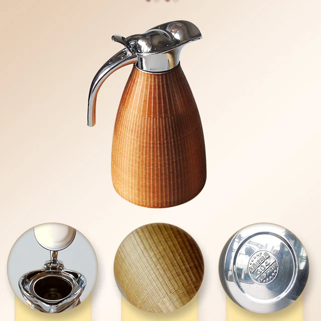 Rozsdamentes Acél Termosz Lapos Alsó Vizes Palack Teaház Háztartás Kézzel Készített Bambusz Szövés Nagy Kapacitású Termikus Vízforraló - Image 7