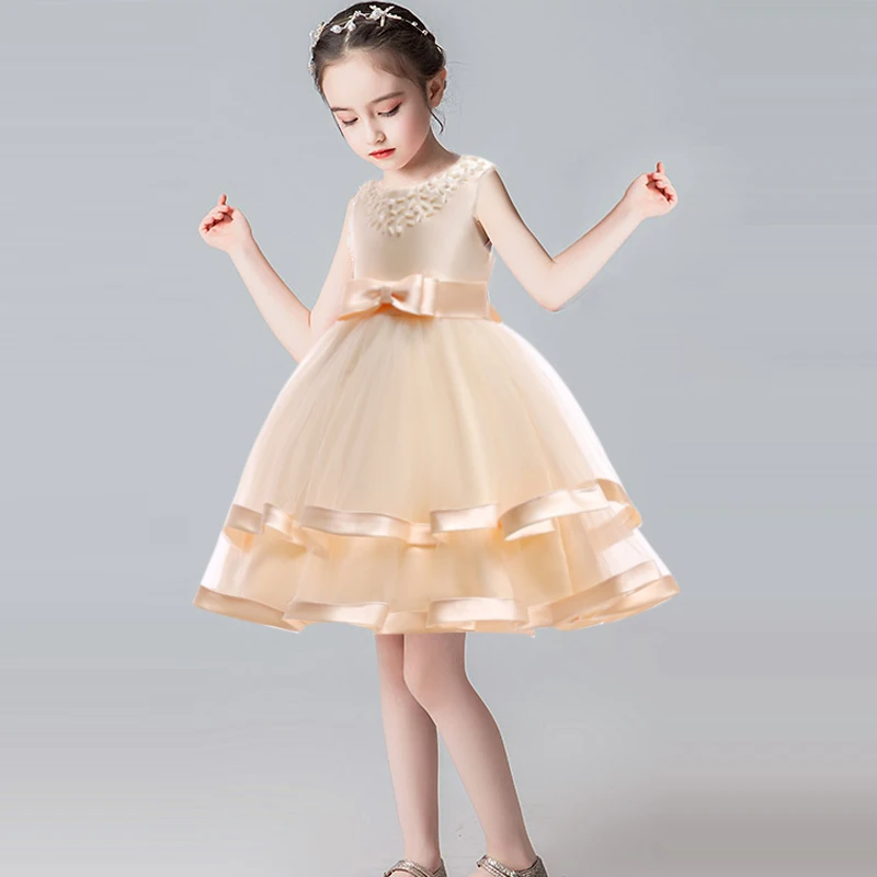 

Ephex Cute Bow Family Celebrations Mesh Dress Comfortable Beading Princess Summer Dresses Elegance Sleeveless Party Wedding