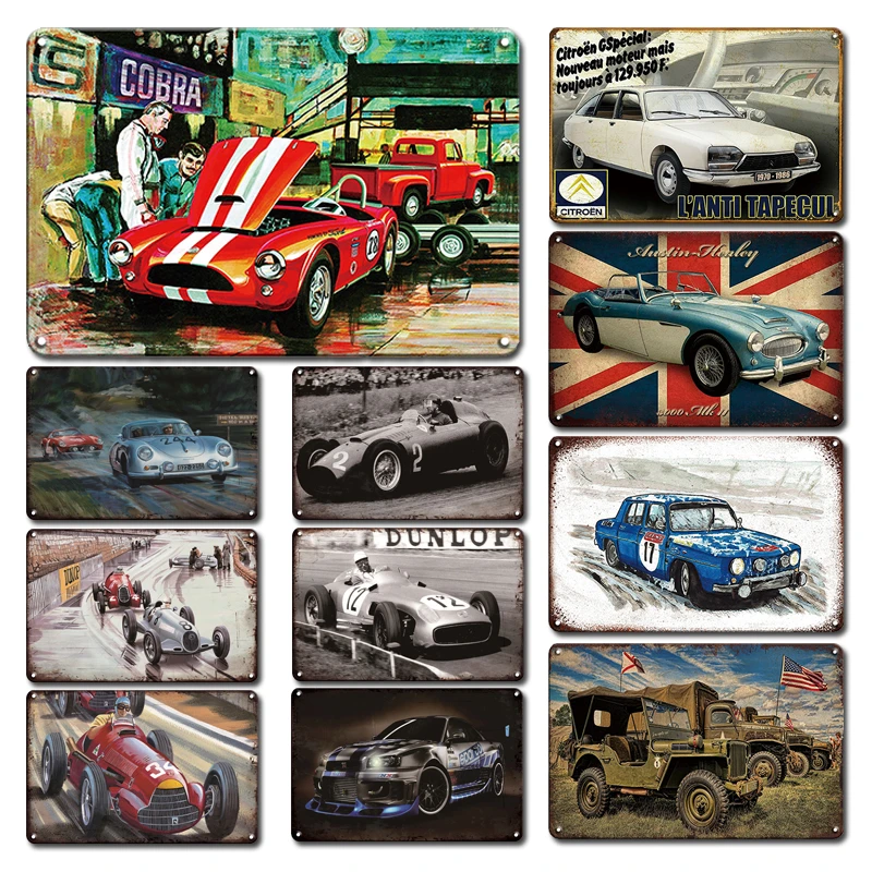 Personalized Racing Car Metal Poster Tin Sign Vintage Garage Wall Decor