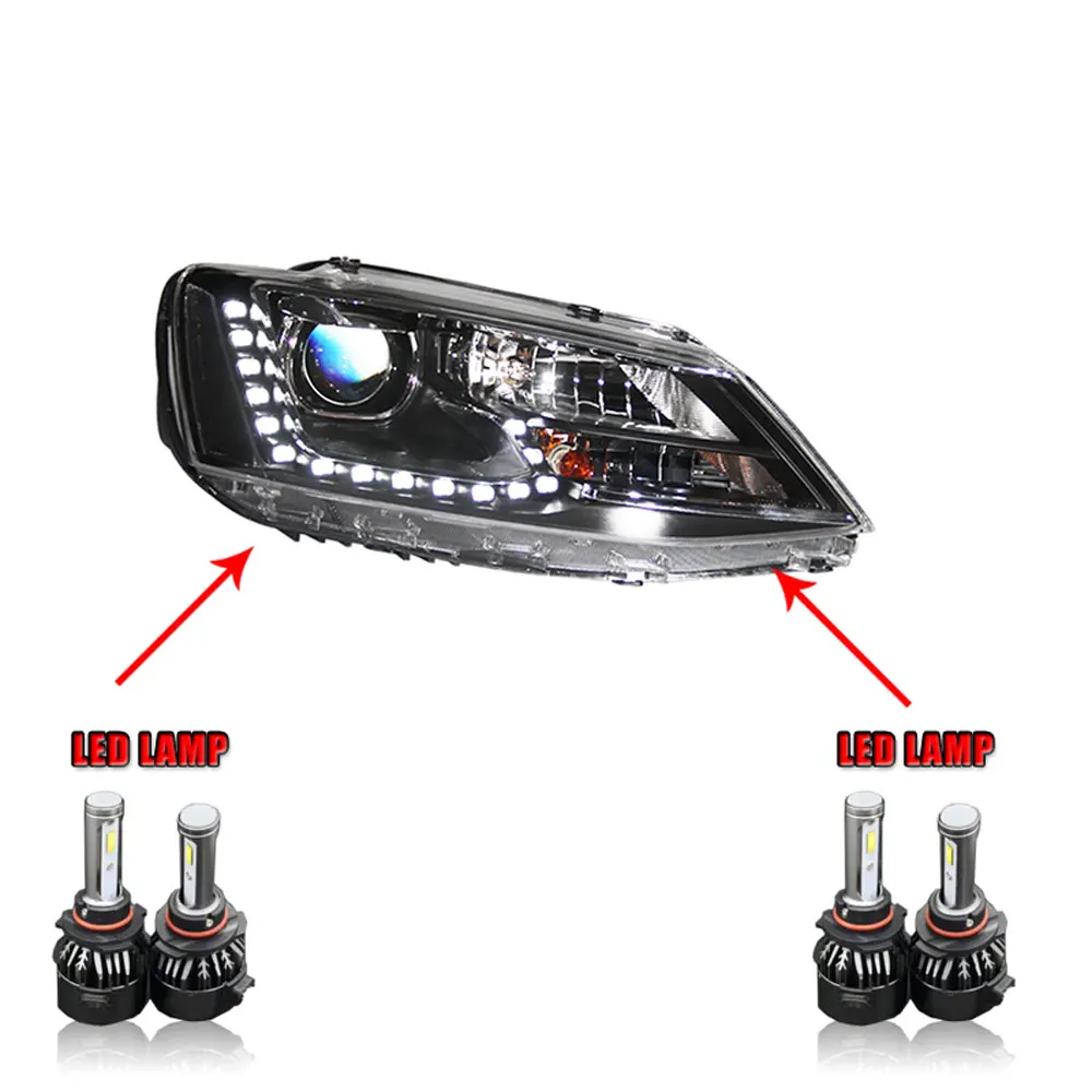 Пара для jetta светодиодный фары 2012- jetta HID фары биксеноновые фары Противотуманные фары Дневные ходовые огни двойные линзы - Цвет: ALL LED
