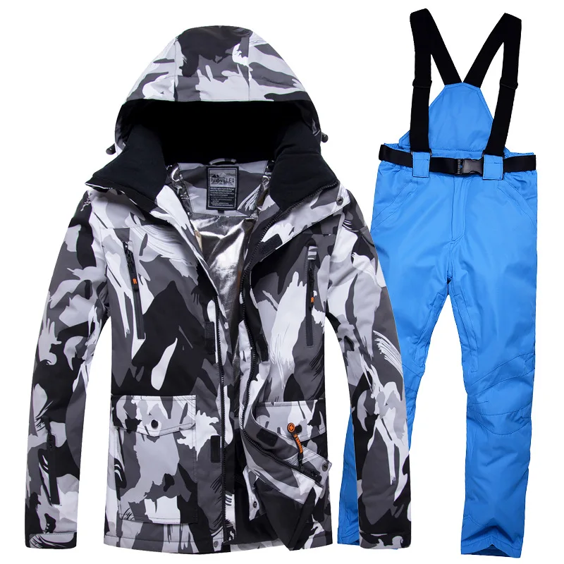 Уплотнённый тёплый мужской женский лыжный костюм для пары зимний ветрозащитный водонепроницаемый лыжный костюм мужской сноуборд куртка брюки костюм плюс размер