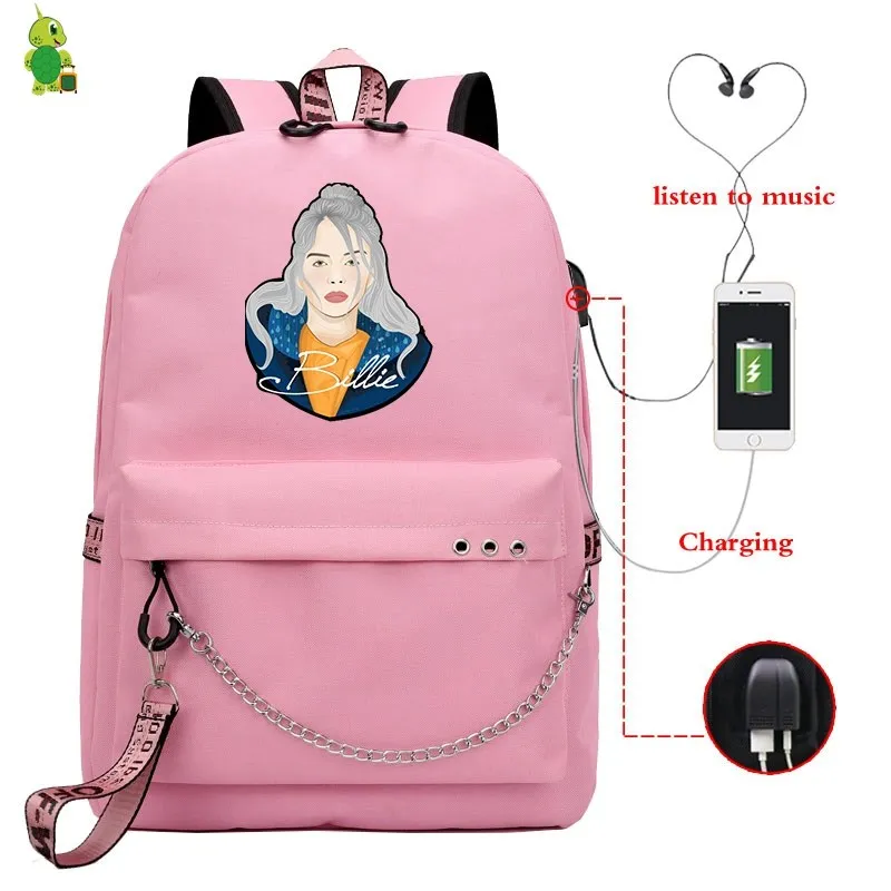 Рюкзак Mochila Billie Eilish, школьные сумки для девочек-подростков, рюкзак для ноутбука с зарядкой через Usb, Женские рюкзаки в стиле хип-хоп, модная сумка для книг - Цвет: 12