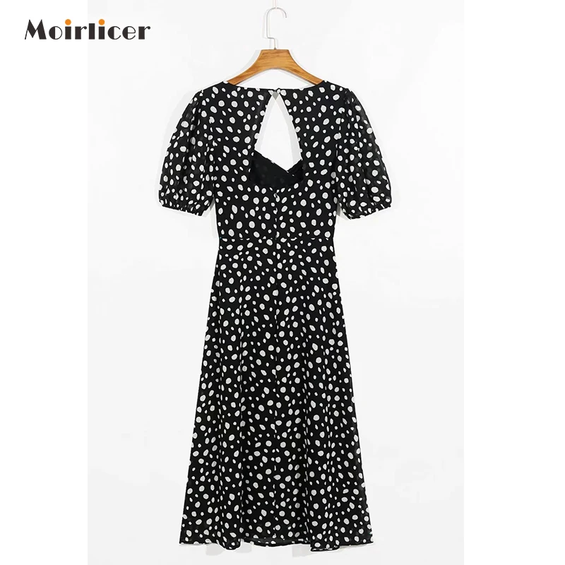 Puff Sleeve Chiffon Office Dress White Polka Dot Floral Black Midi With Slit Spring Summer Woman Long Dresses 2020 | Женская одежда