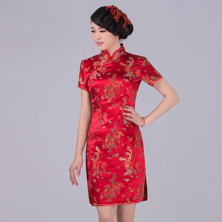 6 цветов традиционное китайское платье женские Qipao летние Сексуальные Винтажная с драконом Феникс короткие Cheongsam - Цвет: as picture