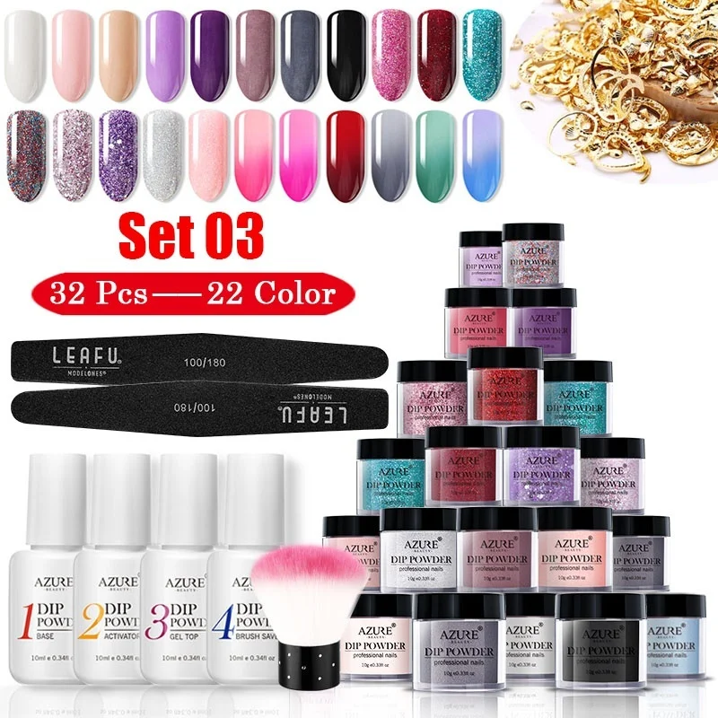 

Azure Beauty 32Pcs/Lot Chameleon Thermal Dipping Powder Nail Art Glitter Holo Nail Powder Sparkly Dip System Powder Nail Set