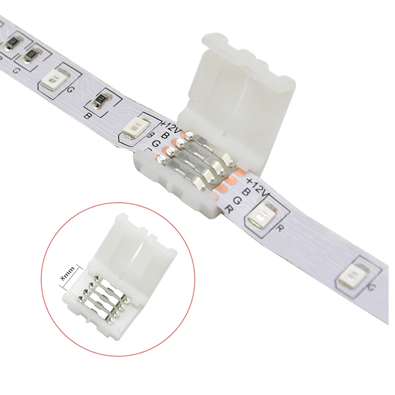 LED Connectors 5pcs 4PIN 8mm Led Connector L Shape 8mm 4pin RGB 3528 2835 Led Strips Corner Angle Wire Connectors Install Adapter